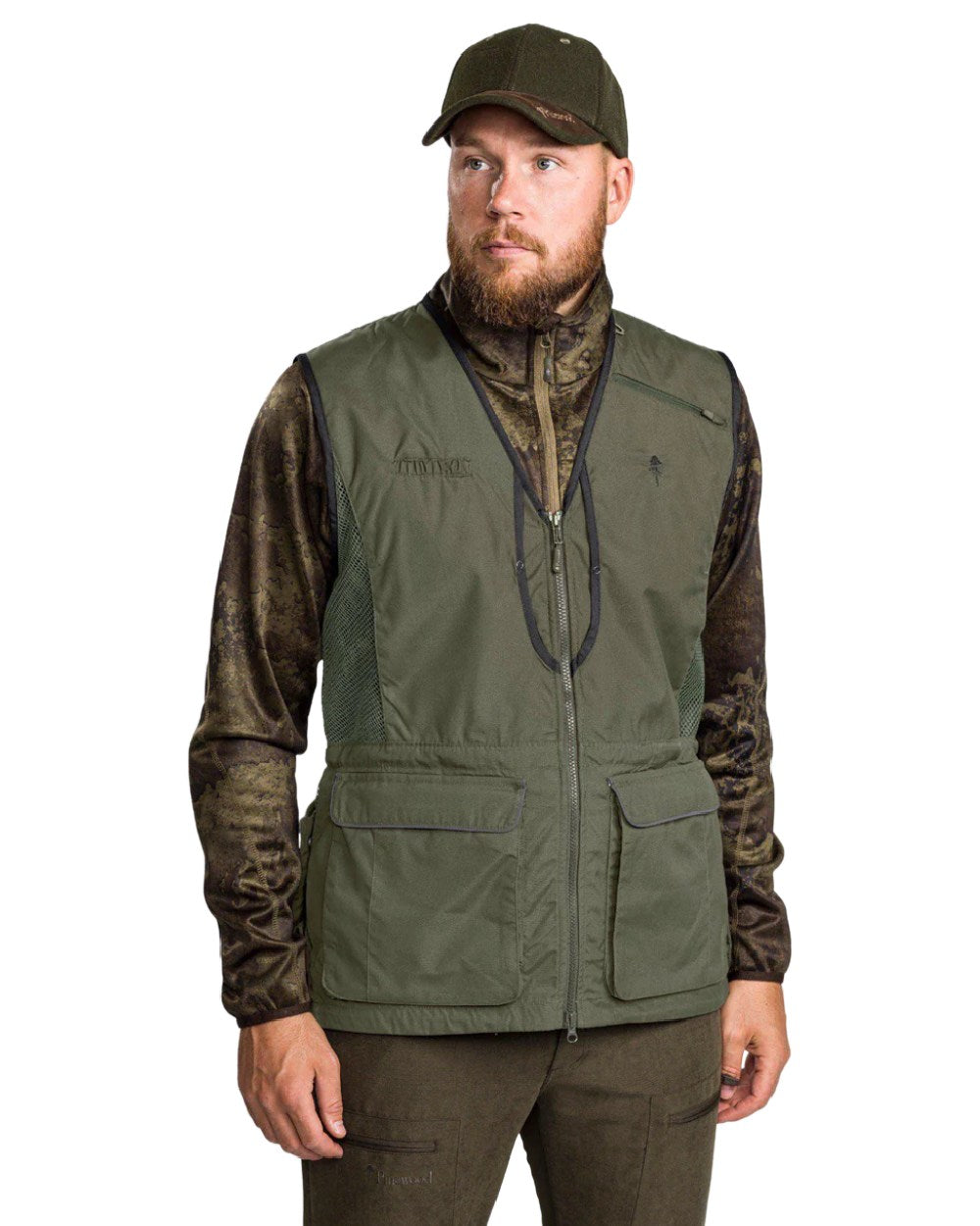 Moss Green coloured Pinewood Mens Dog Sports 2.0 Vest on white background 