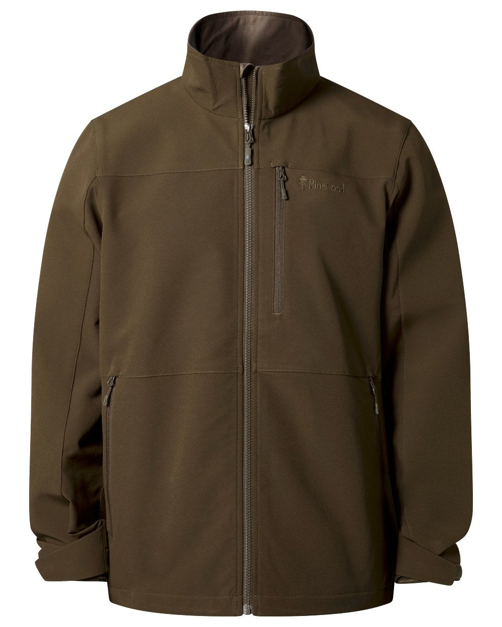 Dark Olive coloured Pinewood Mens Dog Sports Hybrid Stretch Jacket on white background 