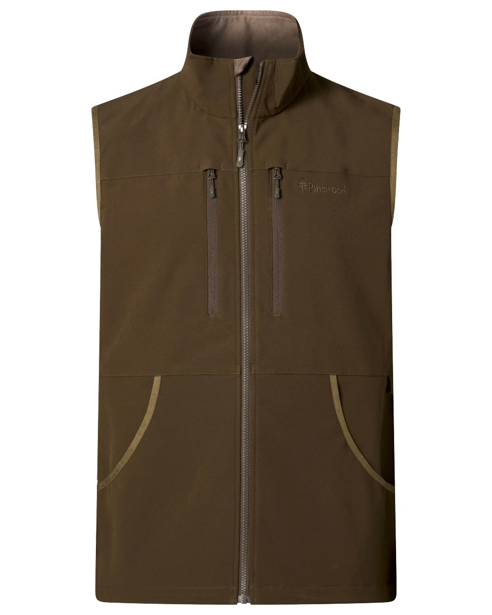 Dark Olive coloured Pinewood Mens Dog Sports Stretch Vest on white background 