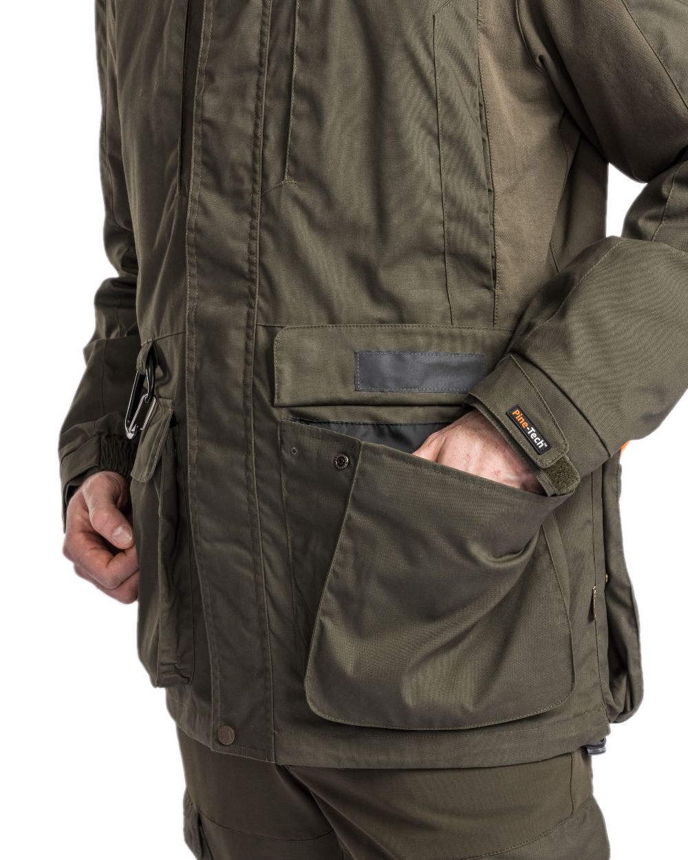 Moss Green Coloured Pinewood Mens Dog Sports Trainer Extreme Jacket on white background 
