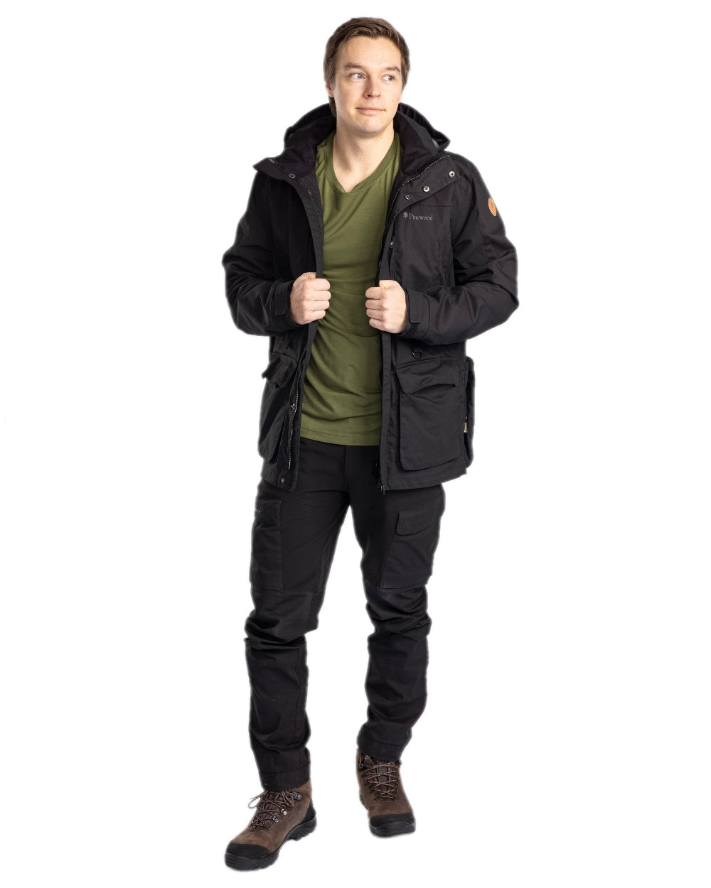 Black Coloured Pinewood Mens Dog Sports Trainer Jacket on white background 