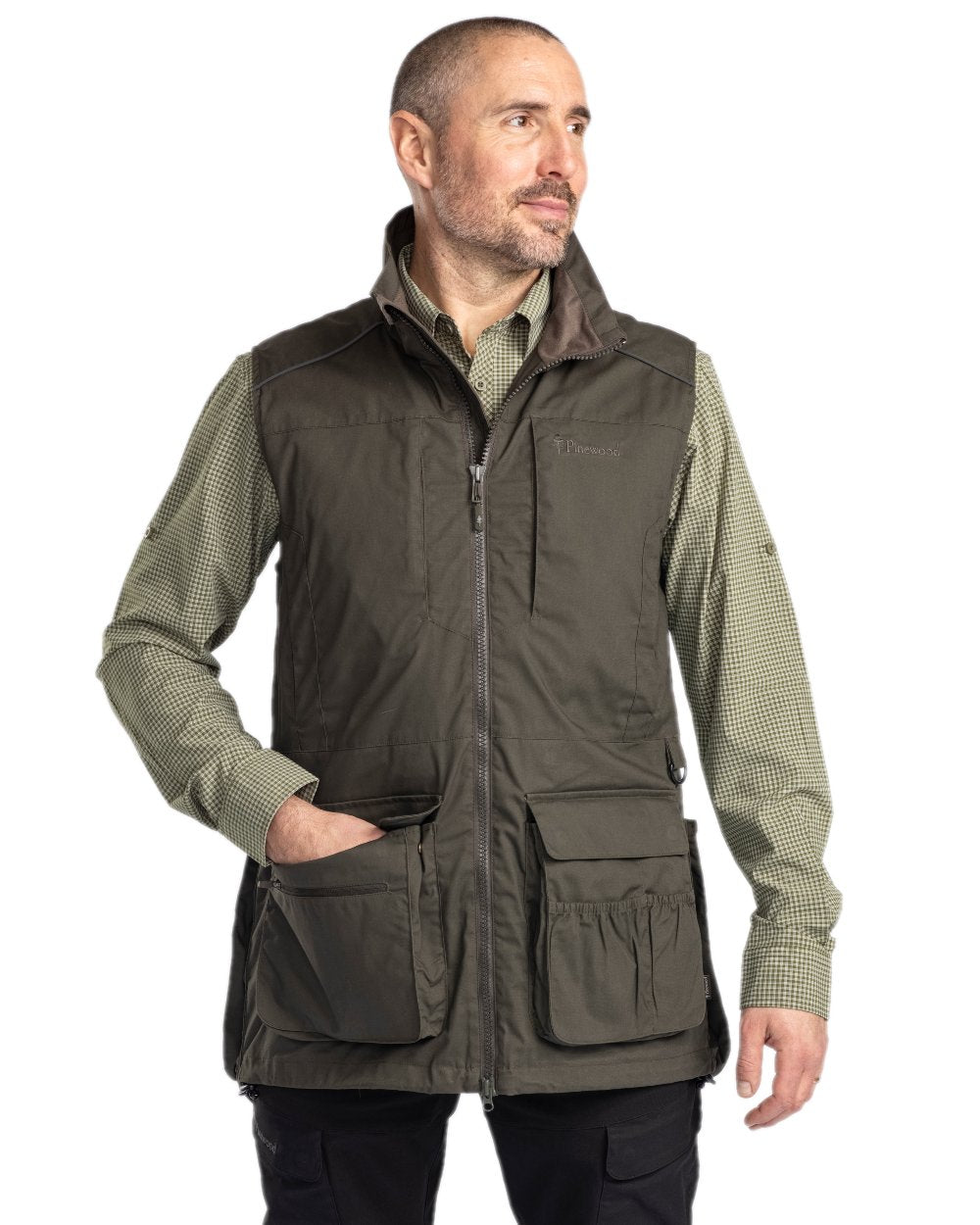 Moss Green Coloured Pinewood Mens Dog Sports Trainer Vest on white background 