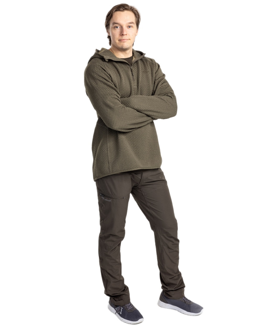 Dark Green Mel Coloured Pinewood Mens Everyday Travel Hoodie on white background 
