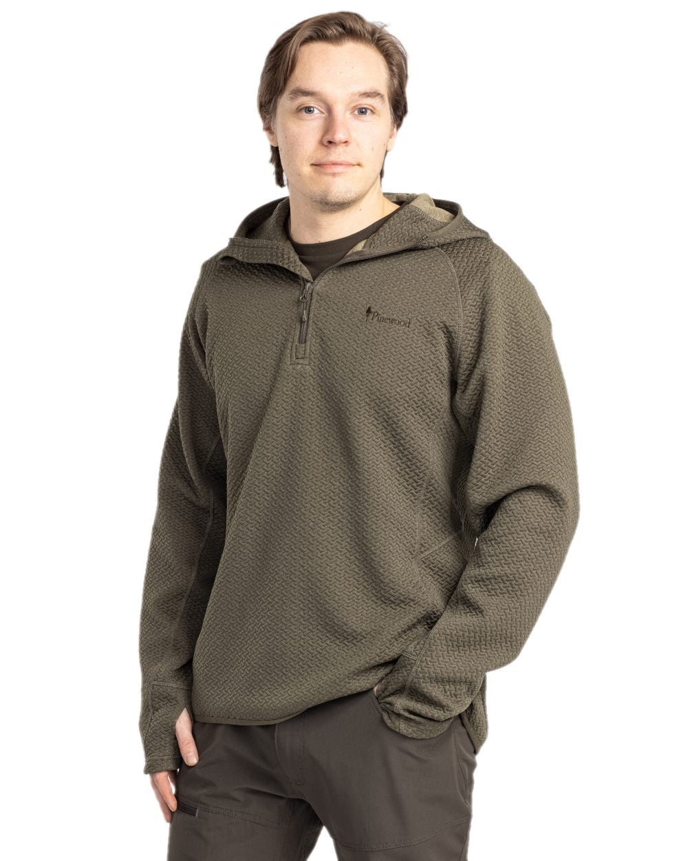 Dark Green Mel Coloured Pinewood Mens Everyday Travel Hoodie on white background 