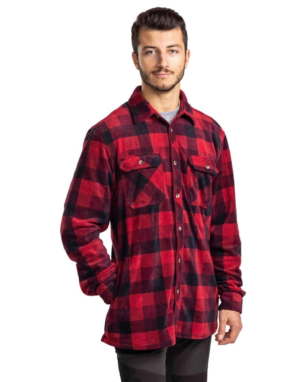 Red Black coloured Pinewood Mens Finnveden Canada Shirt on white background 