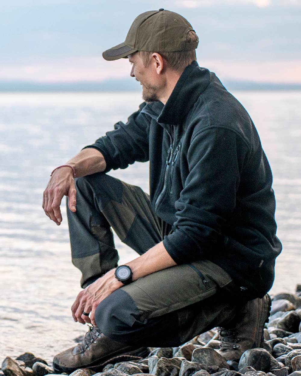 Black Coloured Pinewood Mens Finnveden Fleece Jacket on outdoor background 