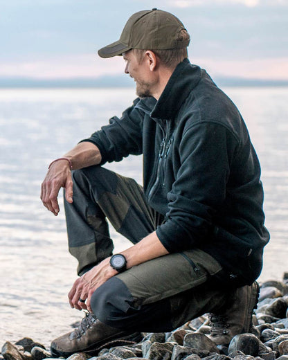 Black Coloured Pinewood Mens Finnveden Fleece Jacket on outdoor background 