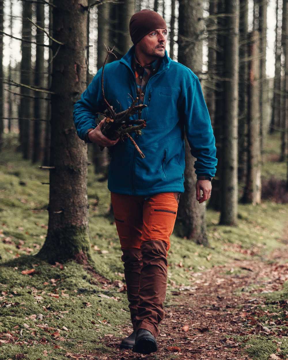 Dark Azur Blue Pinewood Mens Finnveden Fleece Jacket on outdoor background 