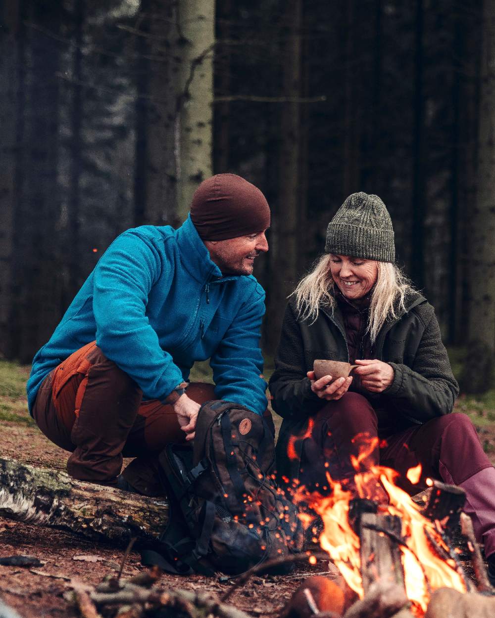Dark Azur Blue Pinewood Mens Finnveden Fleece Jacket on outdoor background 