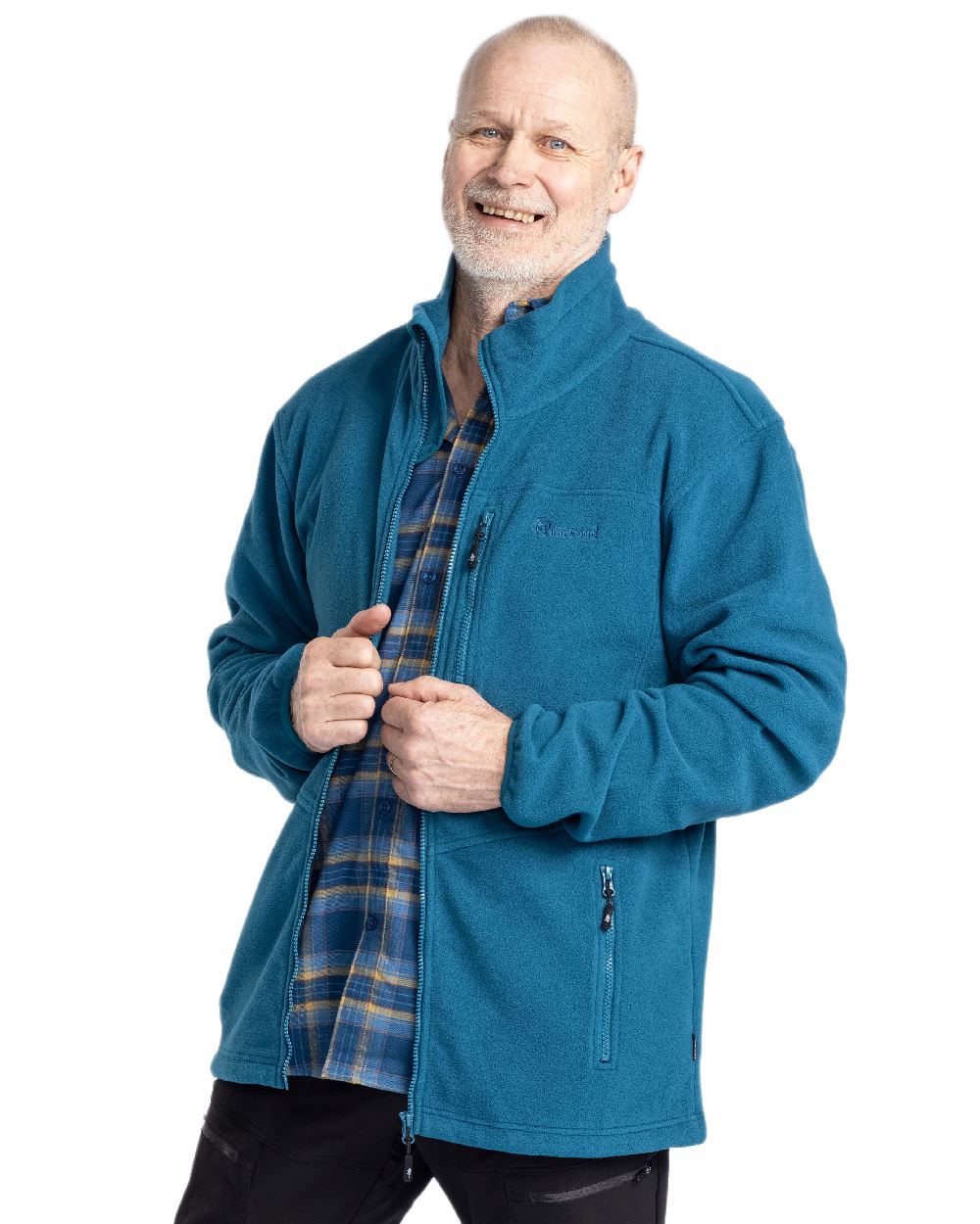 Dark Azur Blue Pinewood Mens Finnveden Fleece Jacket on white background 