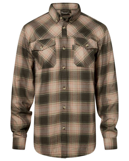 Olive Dark Green coloured Pinewood Mens Finnveden Forest Flannel Shirt on white background 