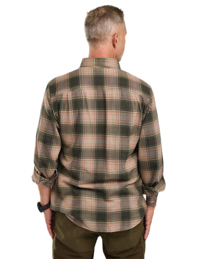 Olive Dark Green coloured Pinewood Mens Finnveden Forest Flannel Shirt on white background 