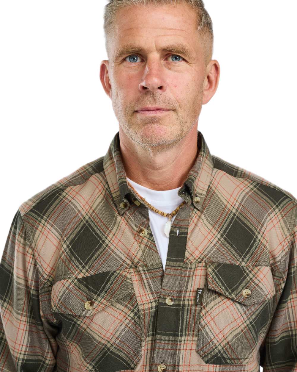 Olive Dark Green coloured Pinewood Mens Finnveden Forest Flannel Shirt on white background 