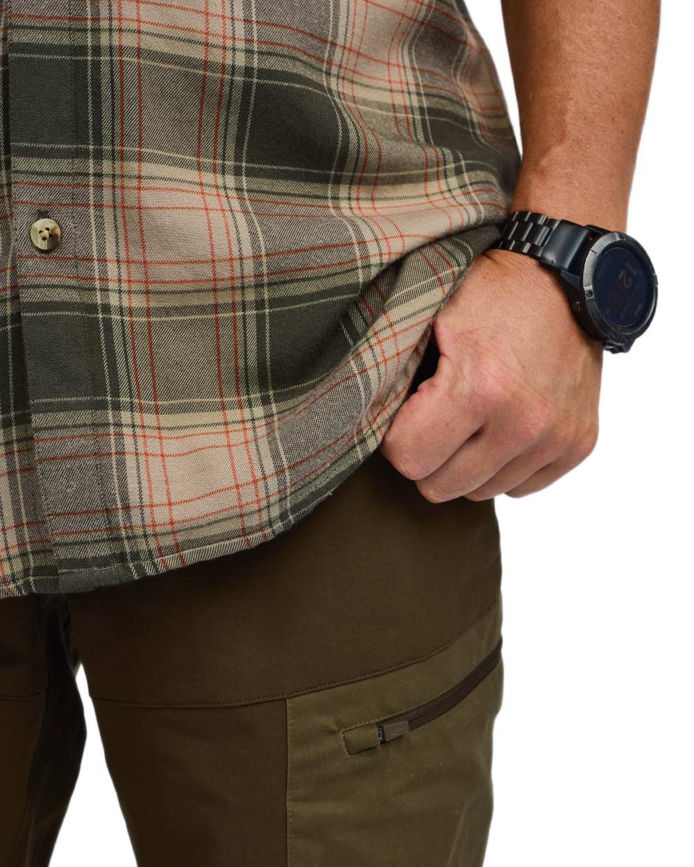 Olive Dark Green coloured Pinewood Mens Finnveden Forest Flannel Shirt on white background 