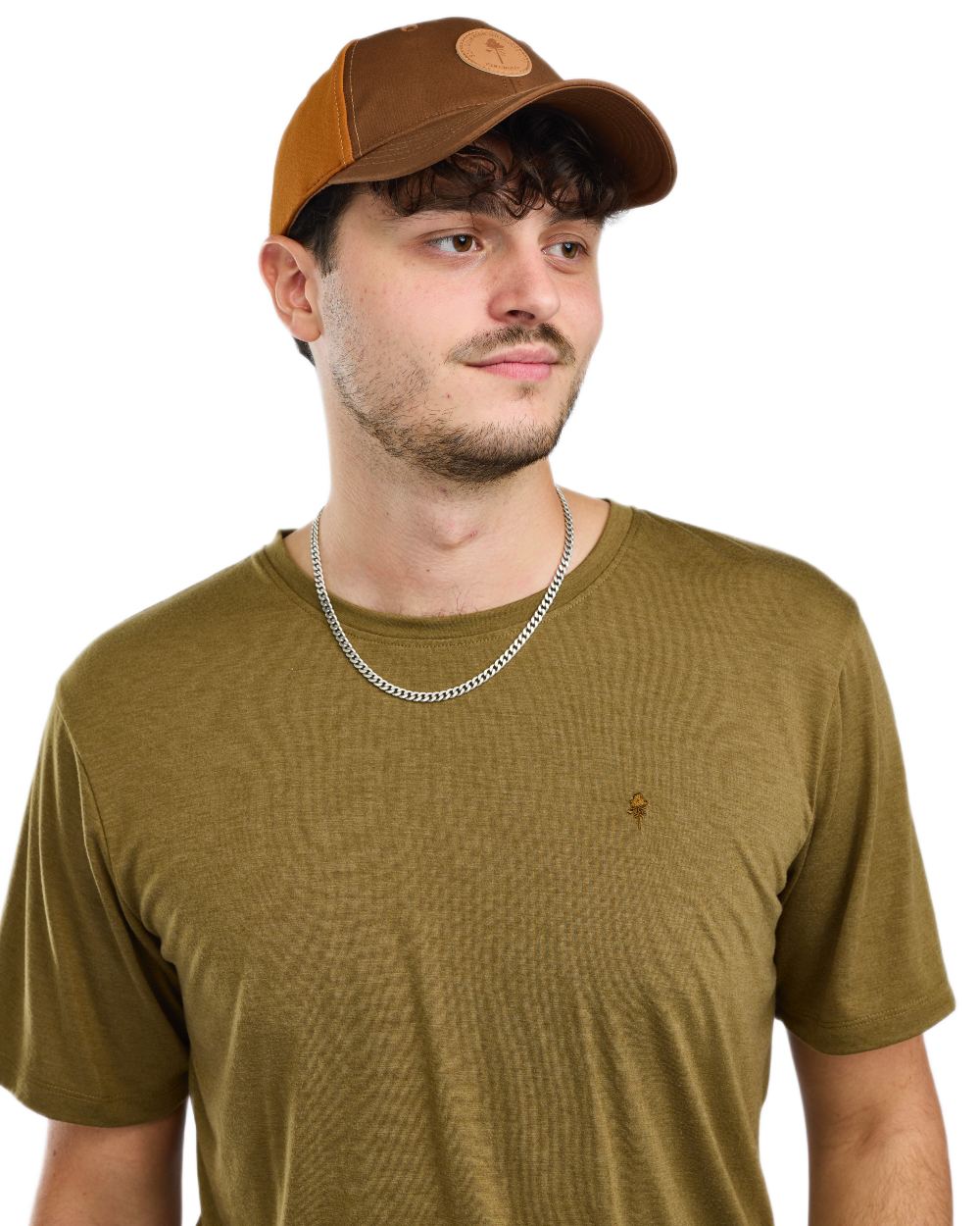 Olive Green coloured Pinewood Mens Finnveden Forest T-Shirt on white background 