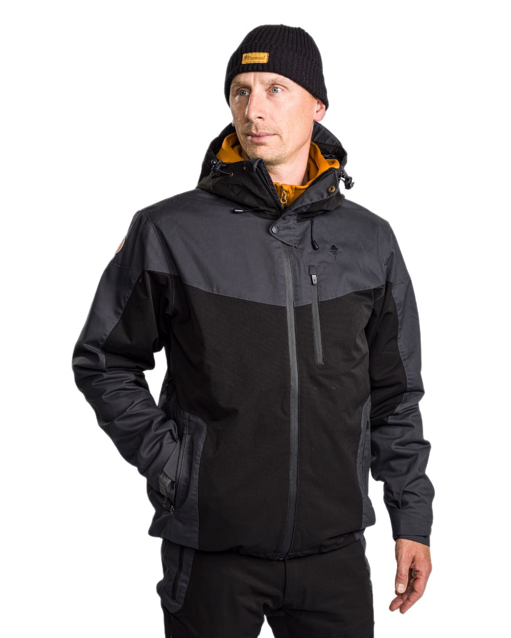 Black Dark Anthracite Coloured Pinewood Mens Finnveden Hybrid Extreme Jacket on white background 