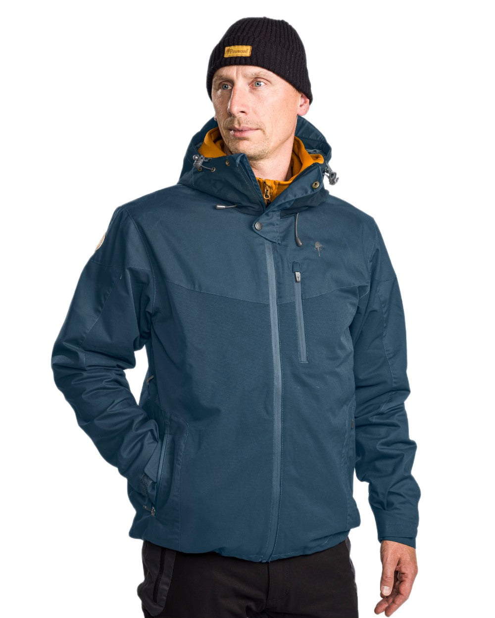 Dark Dive Coloured Pinewood Mens Finnveden Hybrid Extreme Jacket on white background 