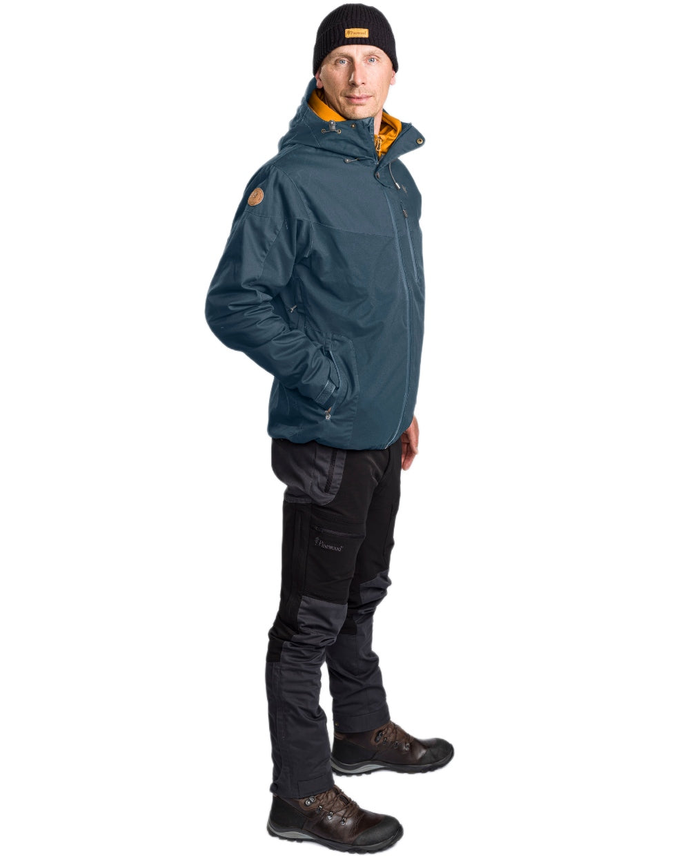 Dark Dive Coloured Pinewood Mens Finnveden Hybrid Extreme Jacket on white background 