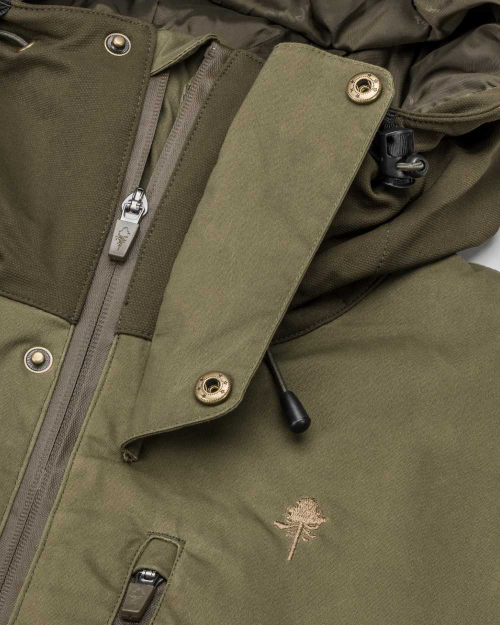 Dark Olive Hunting Olive Coloured Pinewood Mens Finnveden Hybrid Extreme Jacket on white background 
