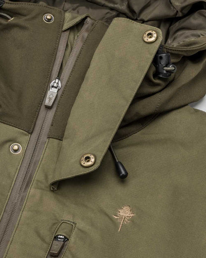 Dark Olive Hunting Olive Coloured Pinewood Mens Finnveden Hybrid Extreme Jacket on white background 