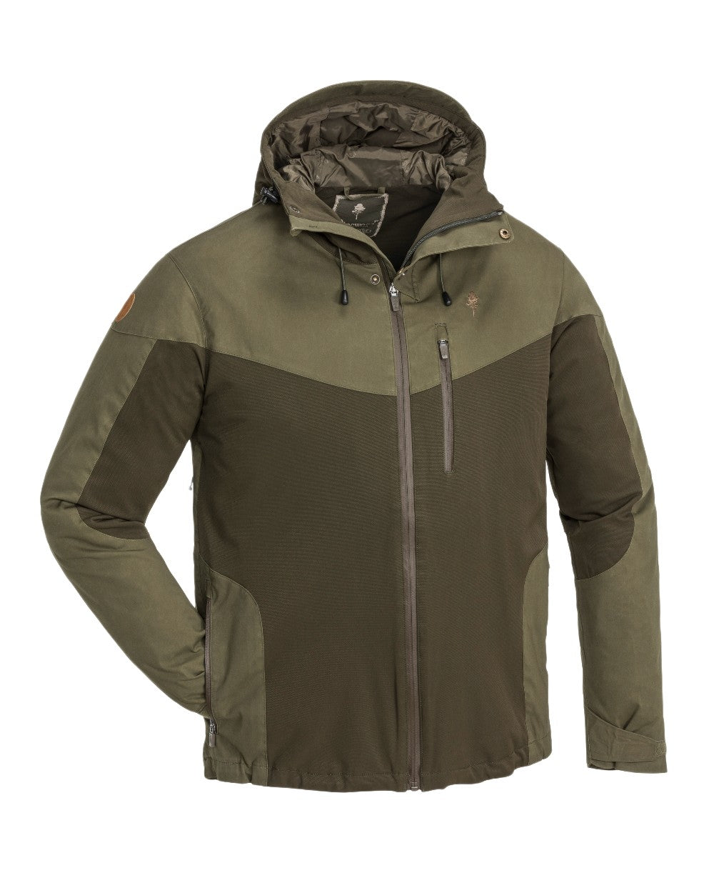 Dark Olive Hunting Olive Coloured Pinewood Mens Finnveden Hybrid Extreme Jacket on white background 