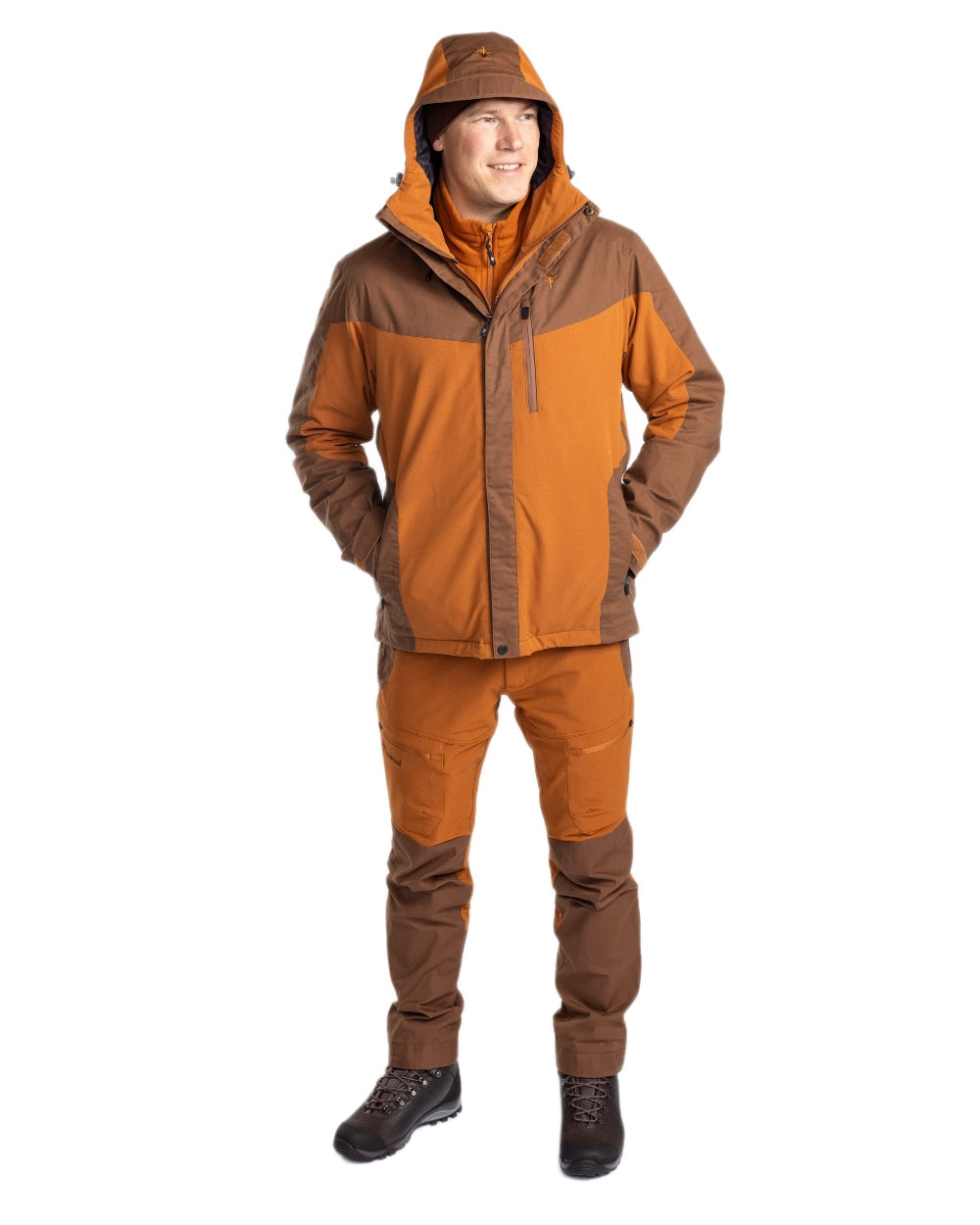 Fudge Nougat Coloured Pinewood Mens Finnveden Hybrid Extreme Jacket on white background 