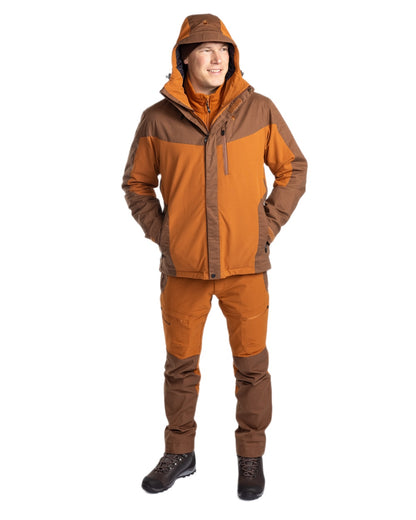 Fudge Nougat Coloured Pinewood Mens Finnveden Hybrid Extreme Jacket on white background 