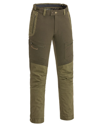 Dark Olive Hunting Olive Coloured Pinewood Mens Finnveden Hybrid Extreme Trousers on white background 