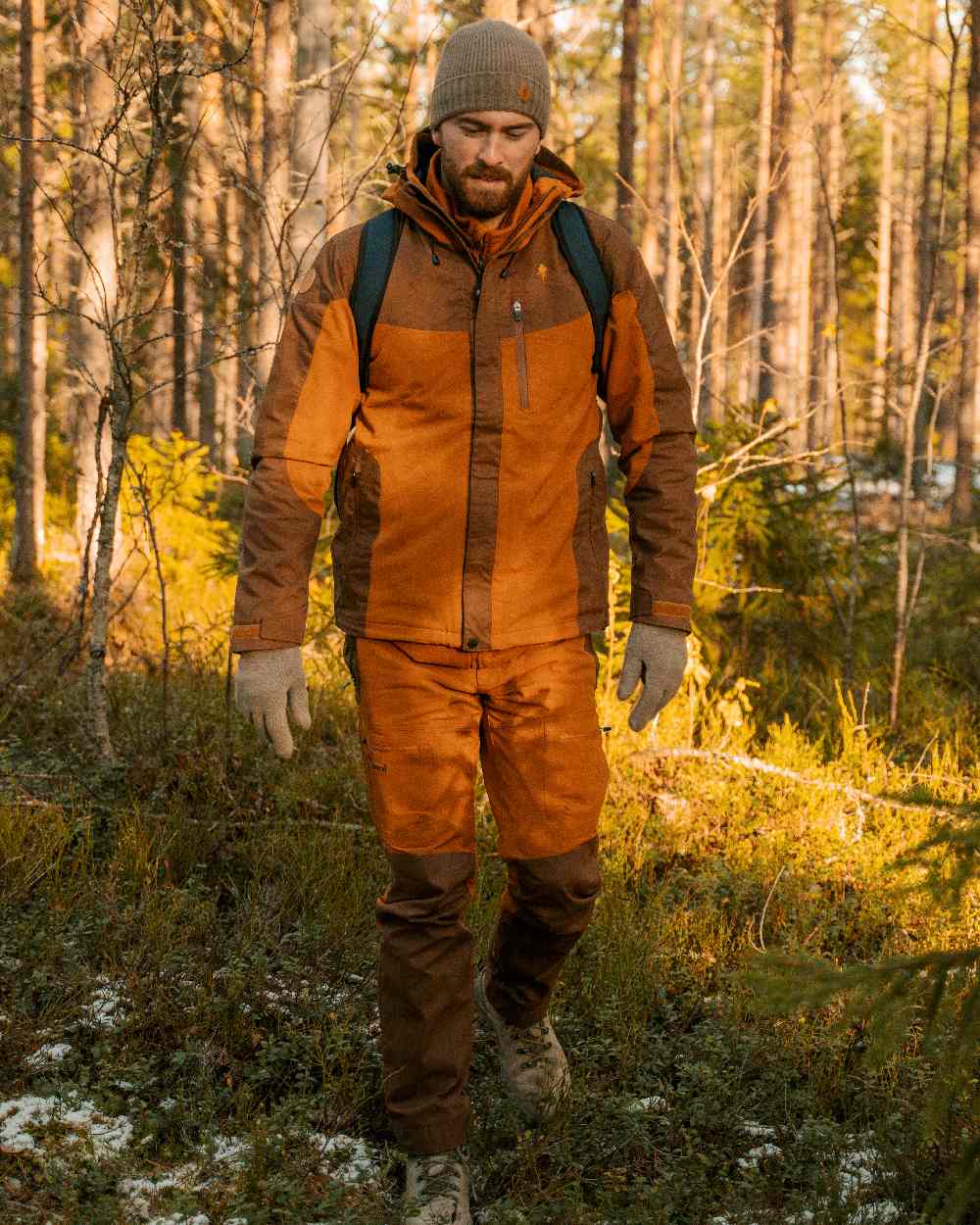 Fudge Nougat Coloured Pinewood Mens Finnveden Hybrid Extreme Trousers on forest background 