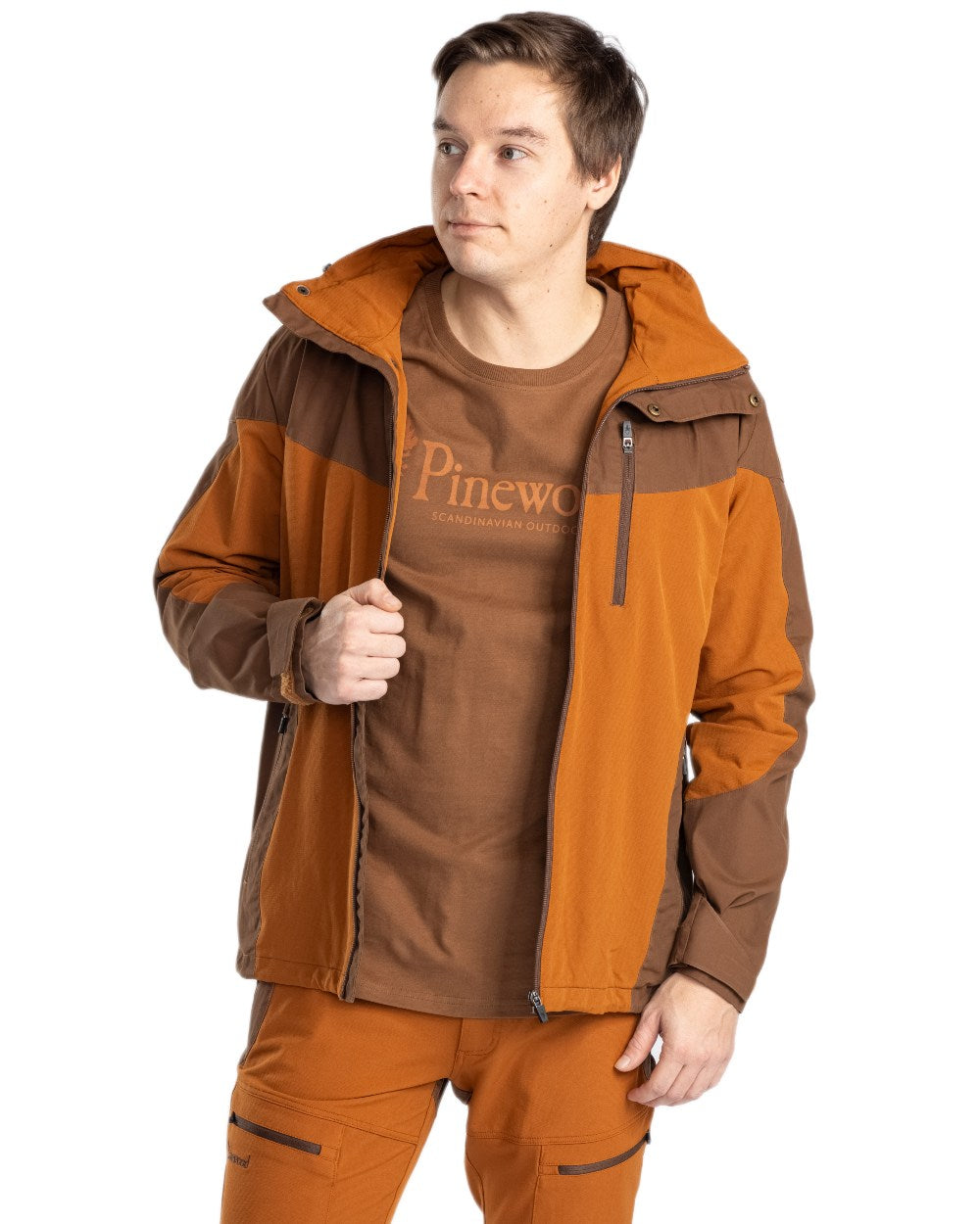 Fudge Nougat Coloured Pinewood Mens Finnveden Hybrid Jacket on white background 