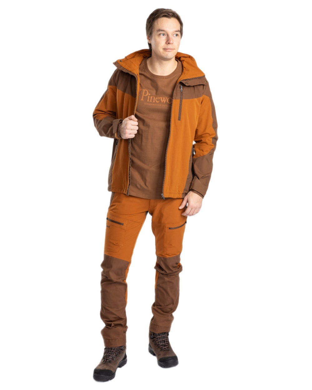 Fudge Nougat Coloured Pinewood Mens Finnveden Hybrid Jacket on white background 
