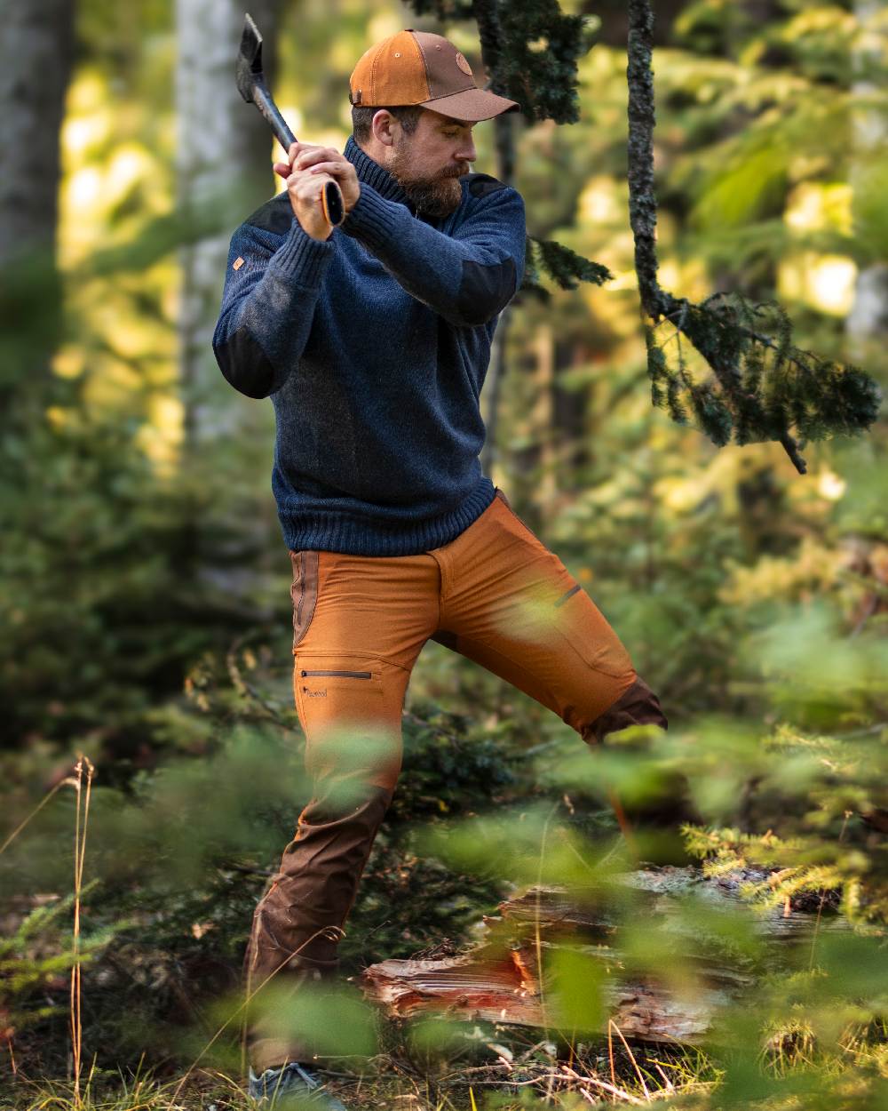 Fudge Nougat Coloured Pinewood Mens Finnveden Hybrid Trousers on outdoor background 