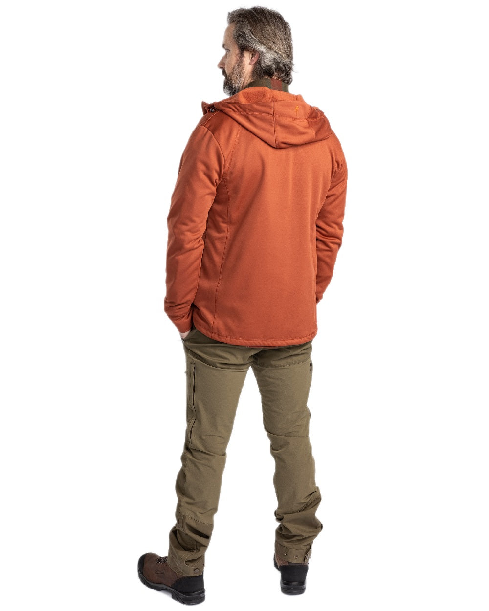Hunting Olive Coloured Pinewood Mens Finnveden Hybrid Trousers on white background 