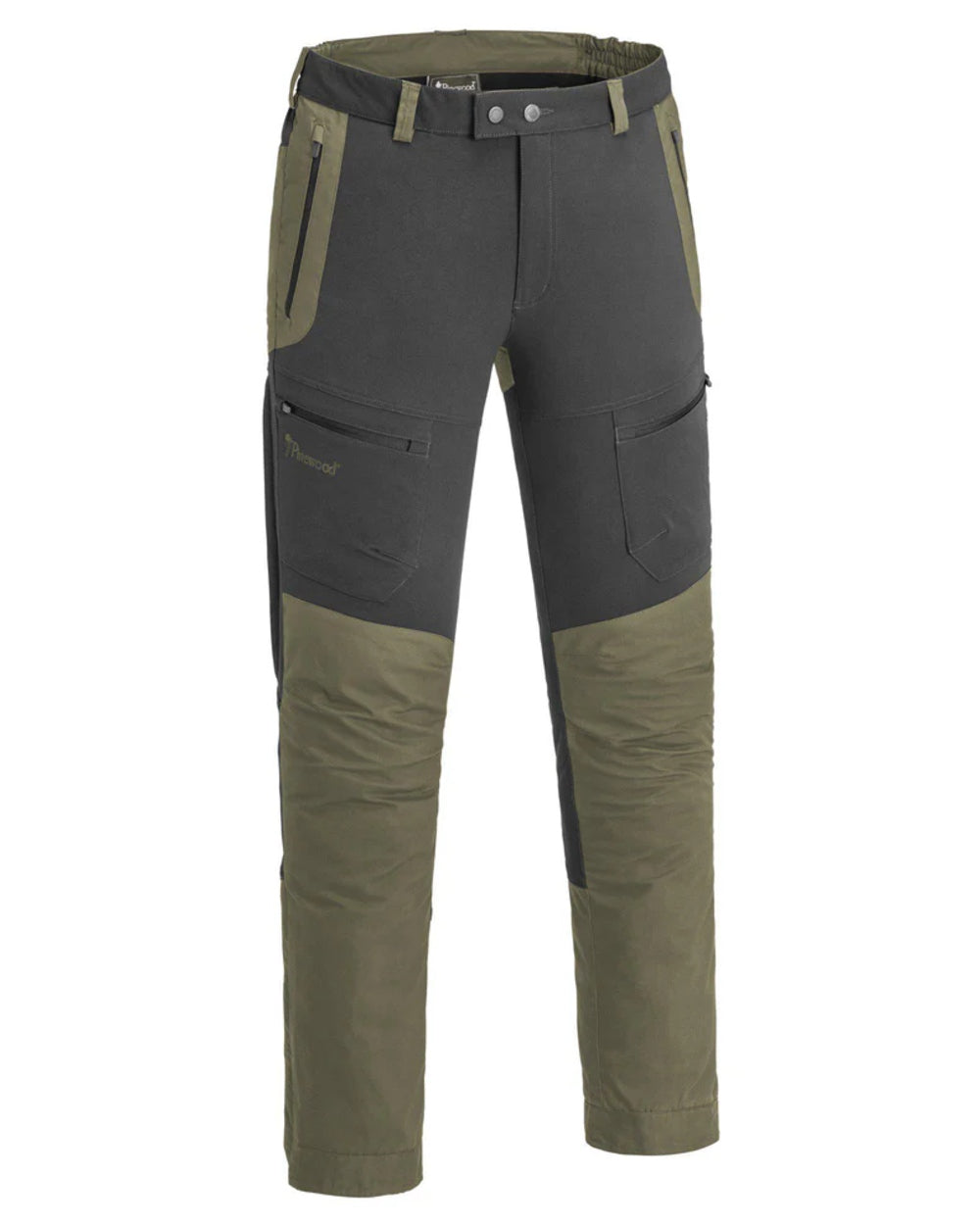 Mid Green Dark Anthracite coloured Pinewood Mens Finnveden Hybrid Trousers on white background 