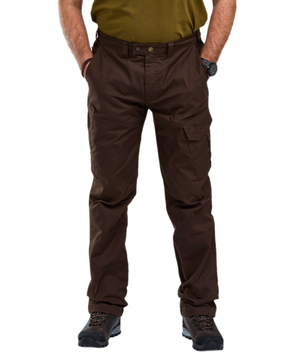 Dark Brown Coloured Pinewood Mens Finnveden Outdoor Trousers on white background 