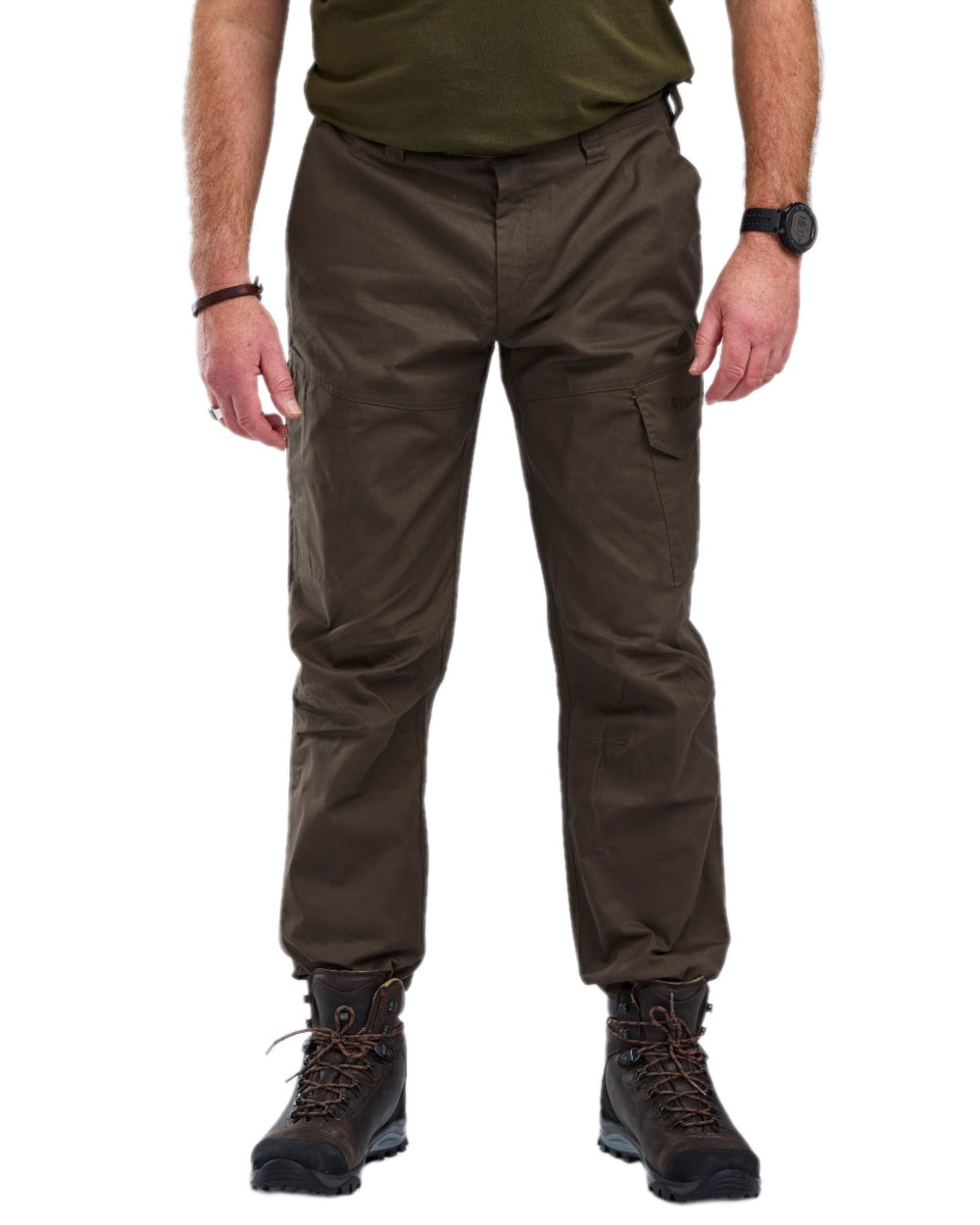 Dark Olive Coloured Pinewood Mens Finnveden Outdoor Trousers on white background 