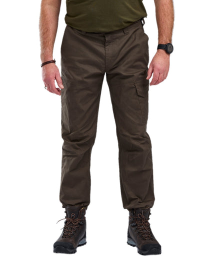 Dark Olive Coloured Pinewood Mens Finnveden Outdoor Trousers on white background 