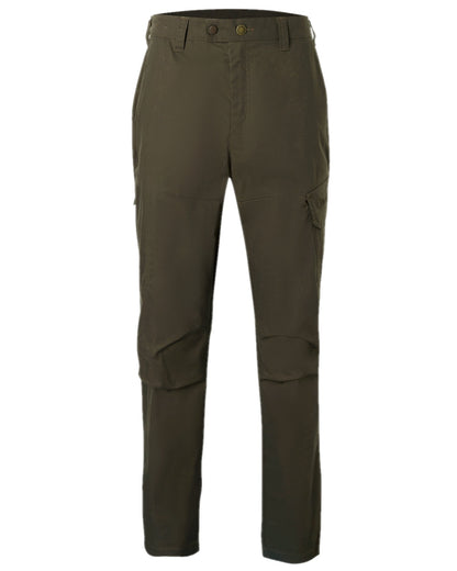 Dark Olive Coloured Pinewood Mens Finnveden Outdoor Trousers on white background 