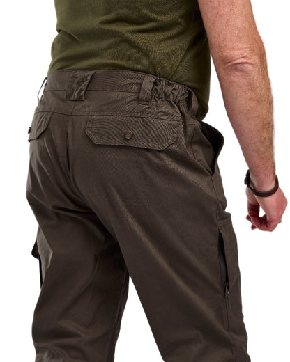 Dark Olive Coloured Pinewood Mens Finnveden Outdoor Trousers on white background 