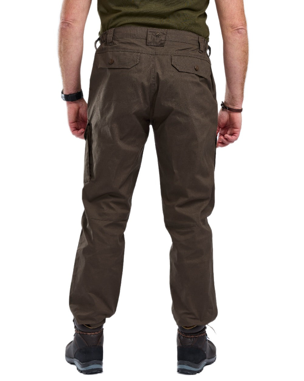 Dark Olive Coloured Pinewood Mens Finnveden Outdoor Trousers on white background 