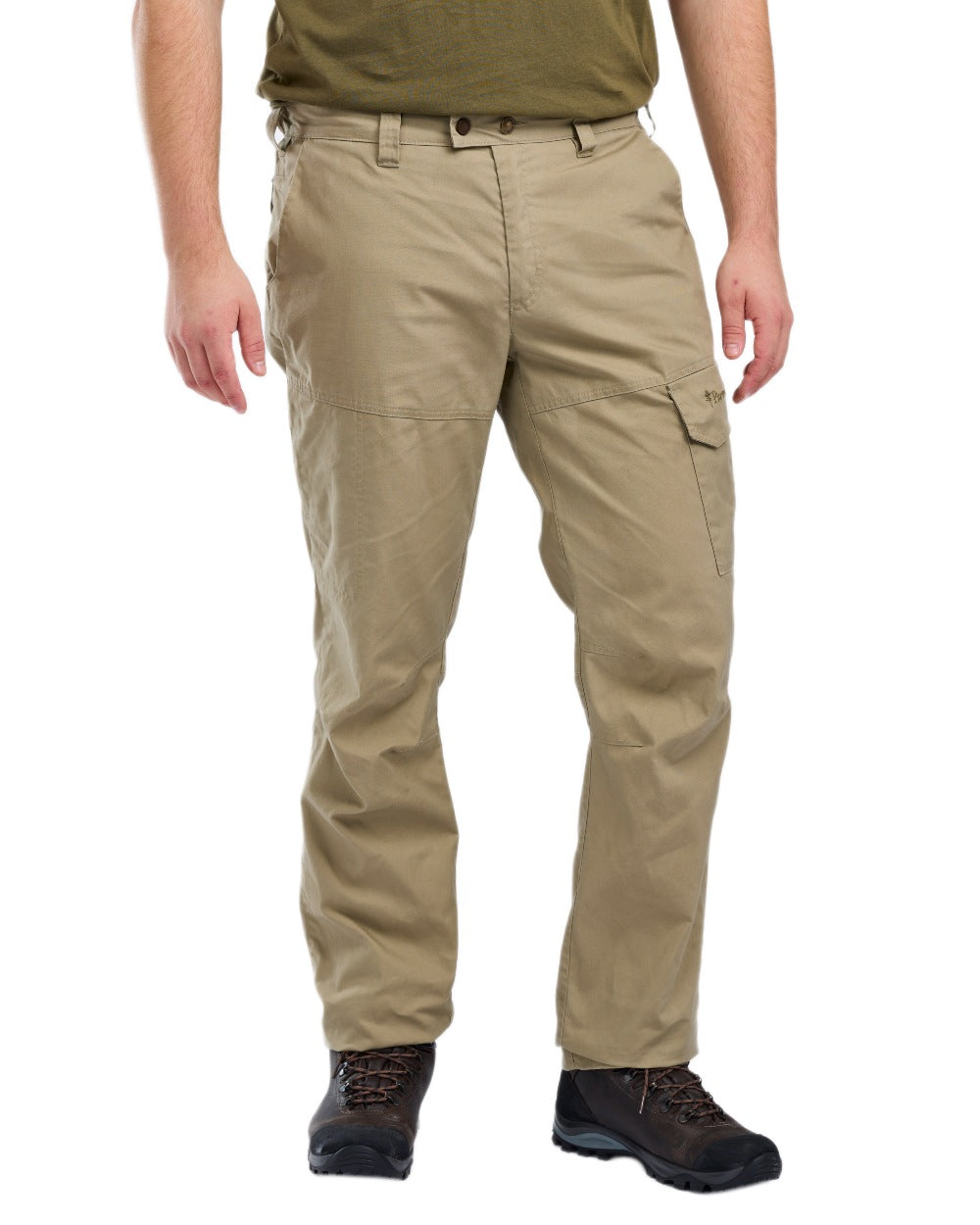 Light Khaki Coloured Pinewood Mens Finnveden Outdoor Trousers on white background 