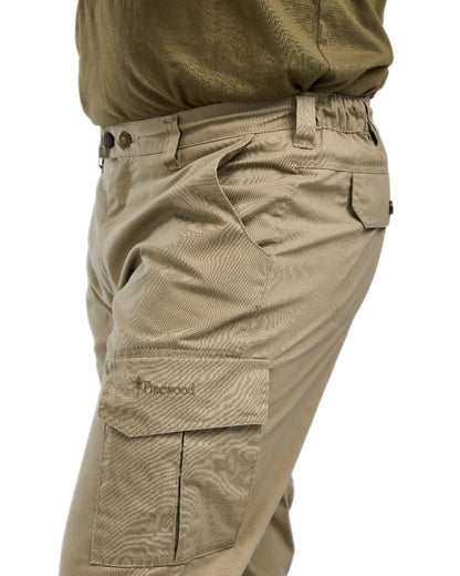 Light Khaki Coloured Pinewood Mens Finnveden Outdoor Trousers on white background 