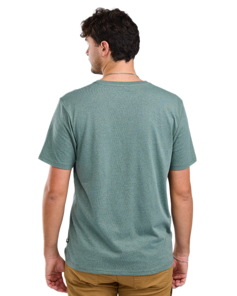 Aqua Grey Melange Campsite coloured Pinewood Mens Finnveden Recycled T-Shirt on white background 