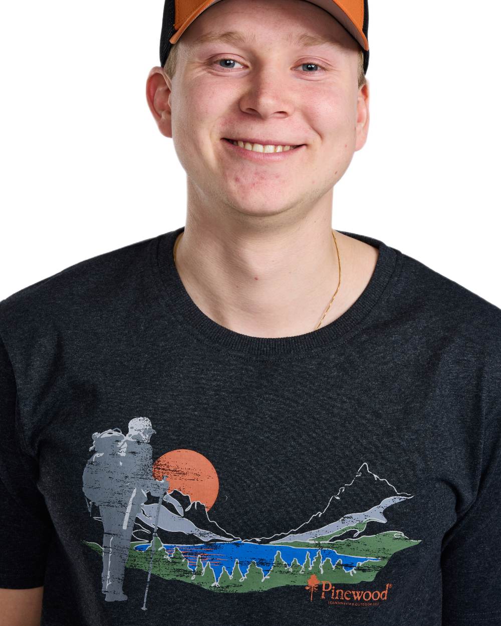Dark Anthracite Sunset coloured Pinewood Mens Finnveden Recycled T-Shirt on white background 