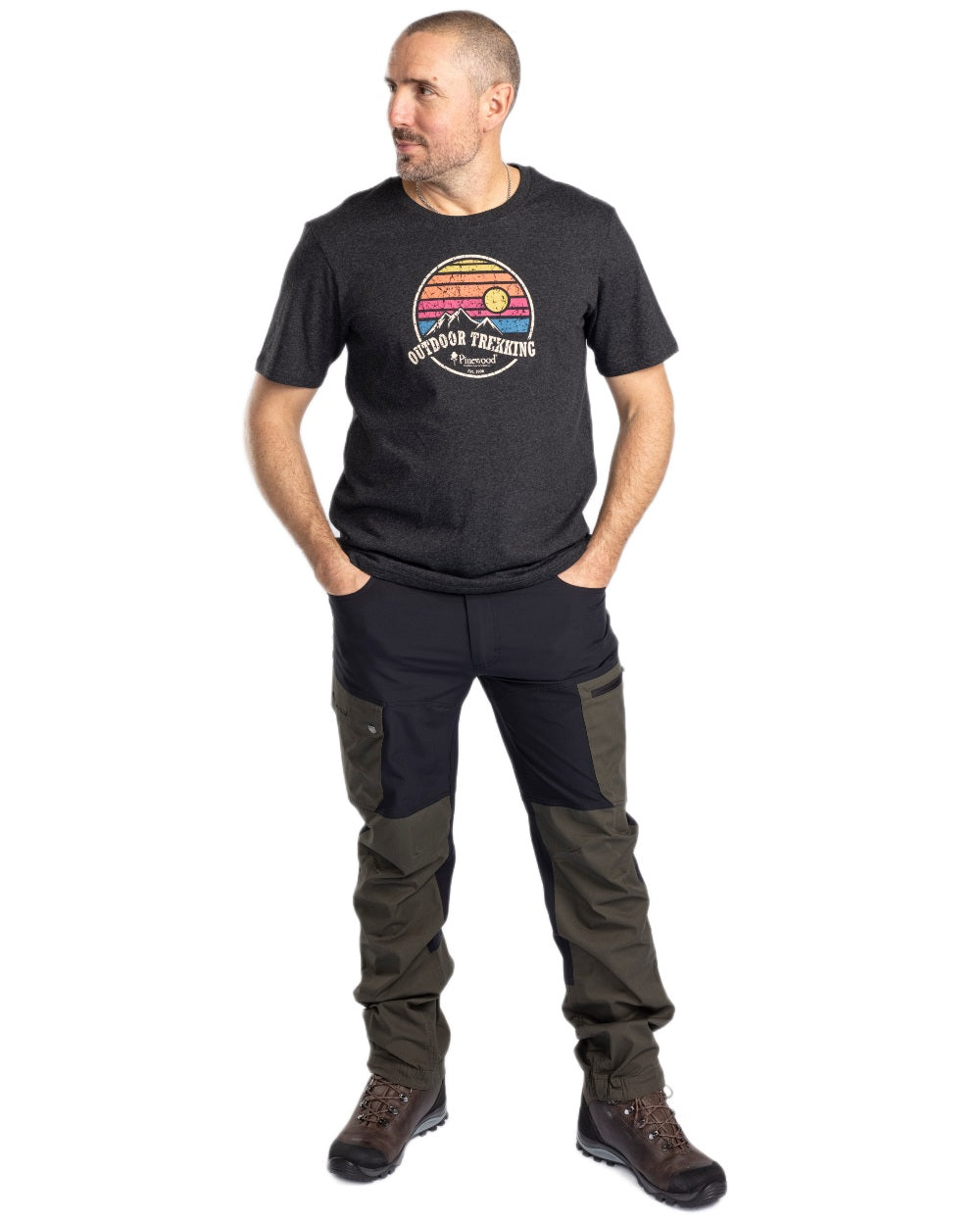 Dark Anthracite Melange coloured Pinewood Mens Finnveden Recycled T-Shirt on white background 