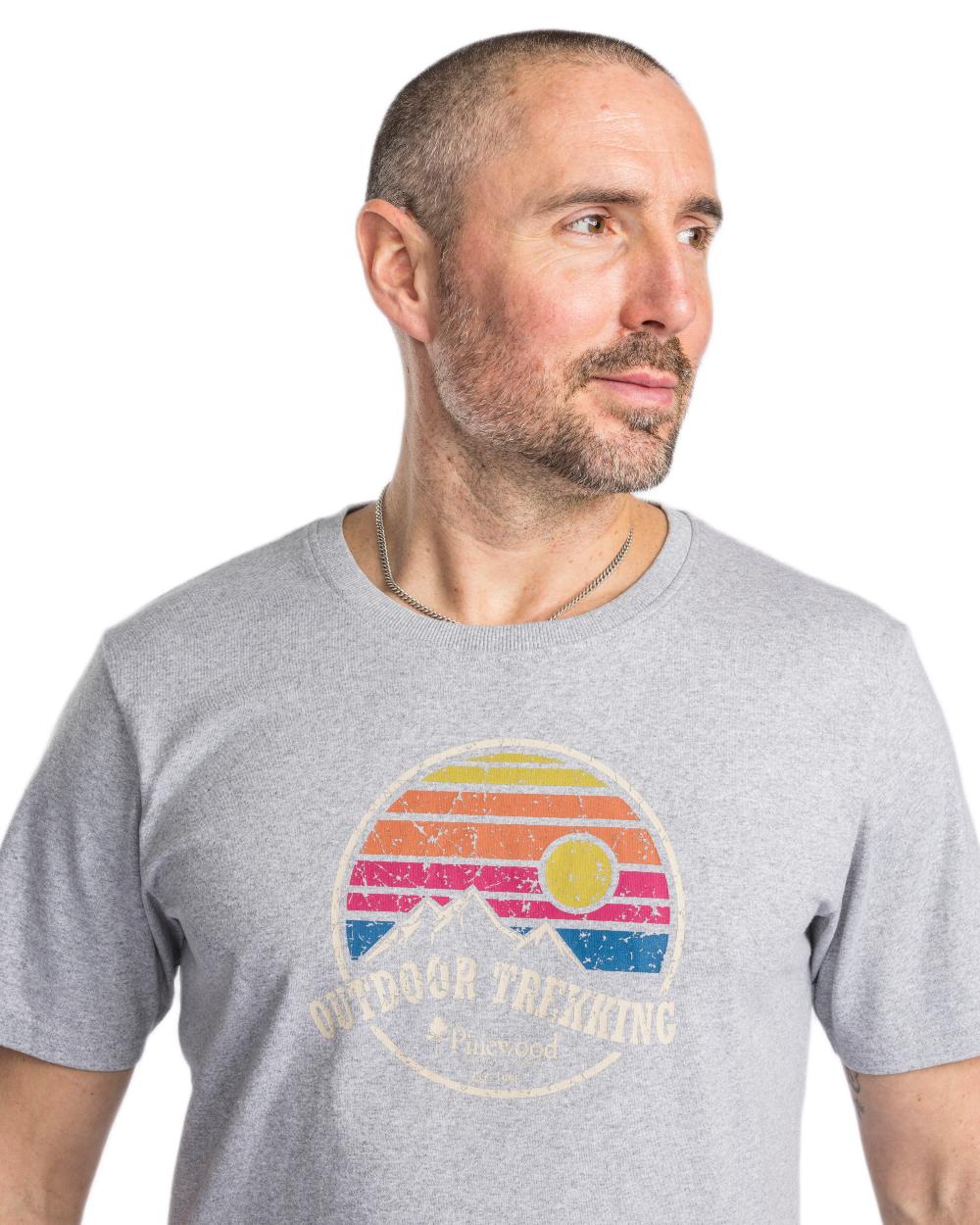 Light Grey Melange coloured Pinewood Mens Finnveden Recycled T-Shirt on white background 