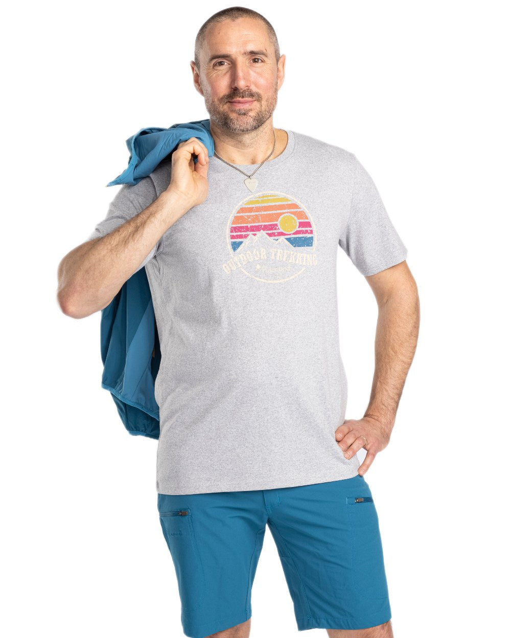 Light Grey Melange coloured Pinewood Mens Finnveden Recycled T-Shirt on white background 