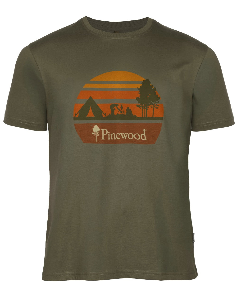 Olive Melange Campsite coloured Pinewood Mens Finnveden Recycled T-Shirt on white background 