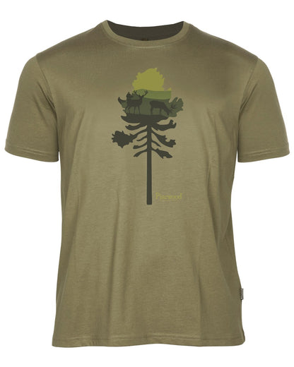 Olive Melange Pine Tree coloured Pinewood Mens Finnveden Recycled T-Shirt on white background 