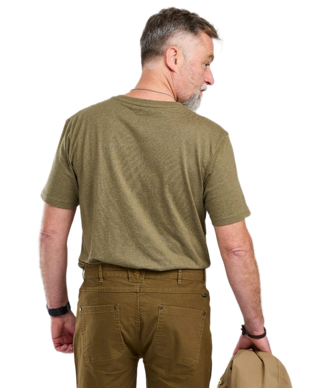 Olive Melange Pine Tree coloured Pinewood Mens Finnveden Recycled T-Shirt on white background 